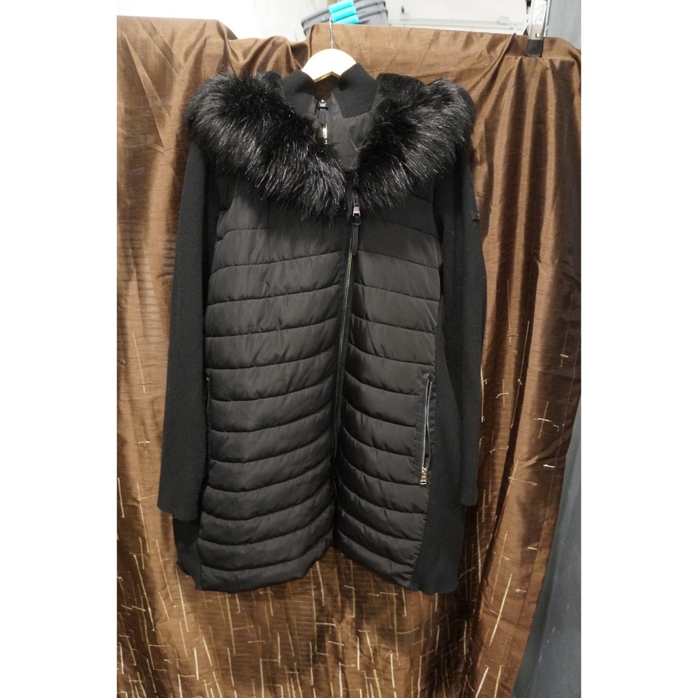 Calvin Klein Performance Black Hybrid Puffer Jacket Faux Fur Hood Womens 2X